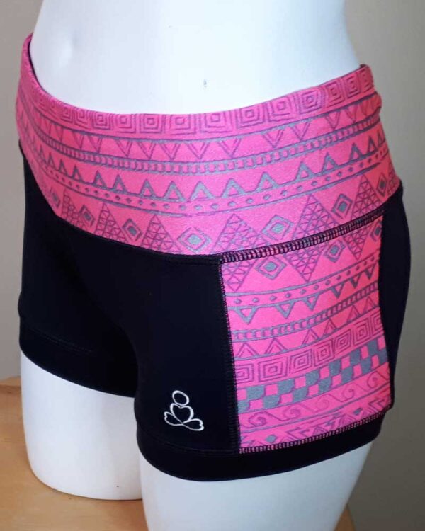 Kayla-yoga-shorts-black-pink-silver-tribal-by-Sweat-n-Stretch