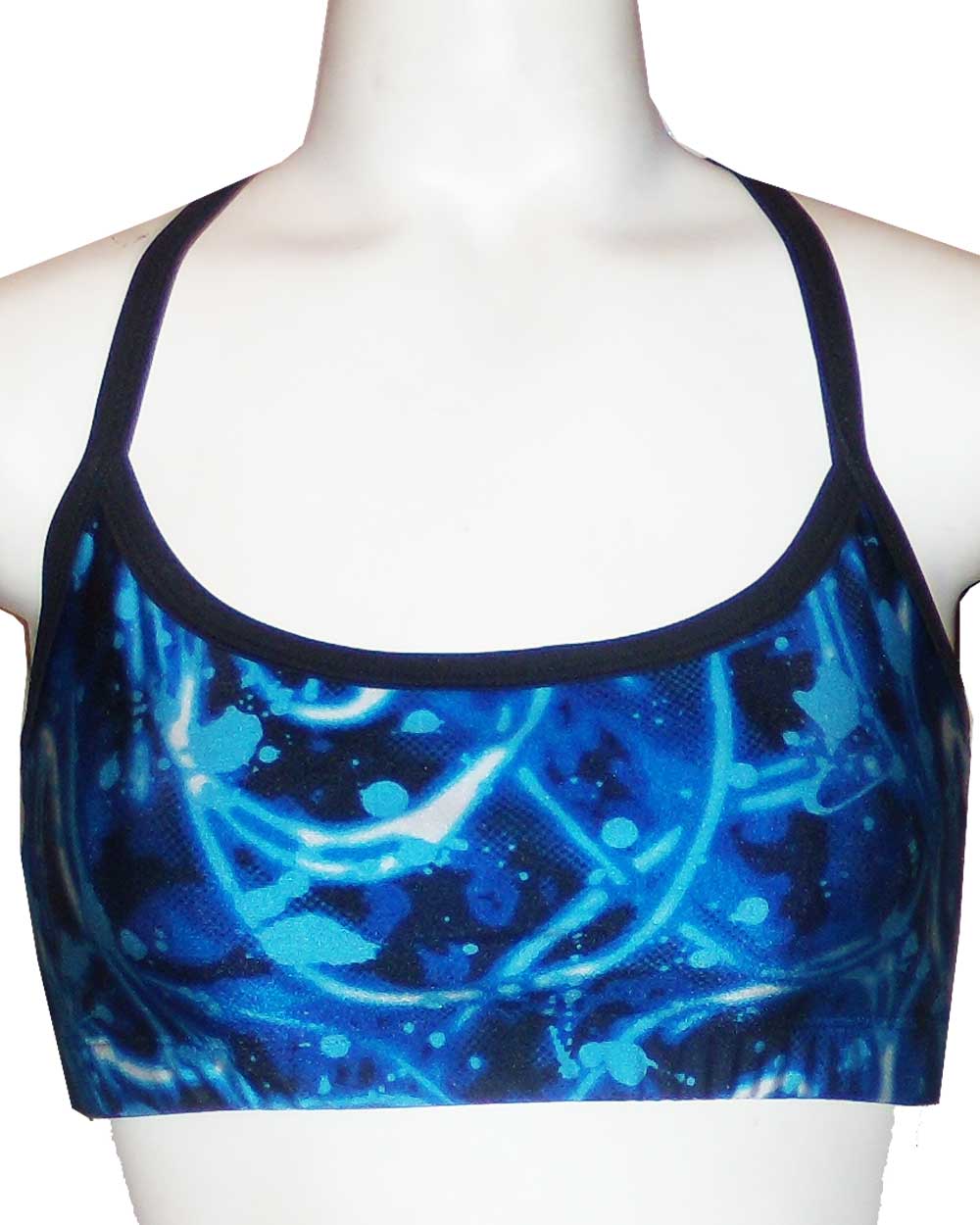 Galaxy blue sports bra, hot yoga top
