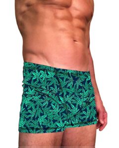 Mens-hot-yoga-shorts-Green-leaf-print