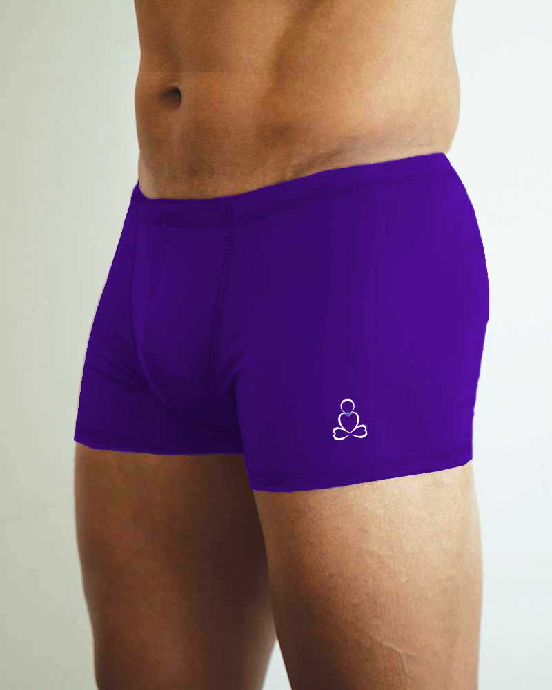 Mens-hot-yoga-shorts-Purple-Sweat-n-Stretch