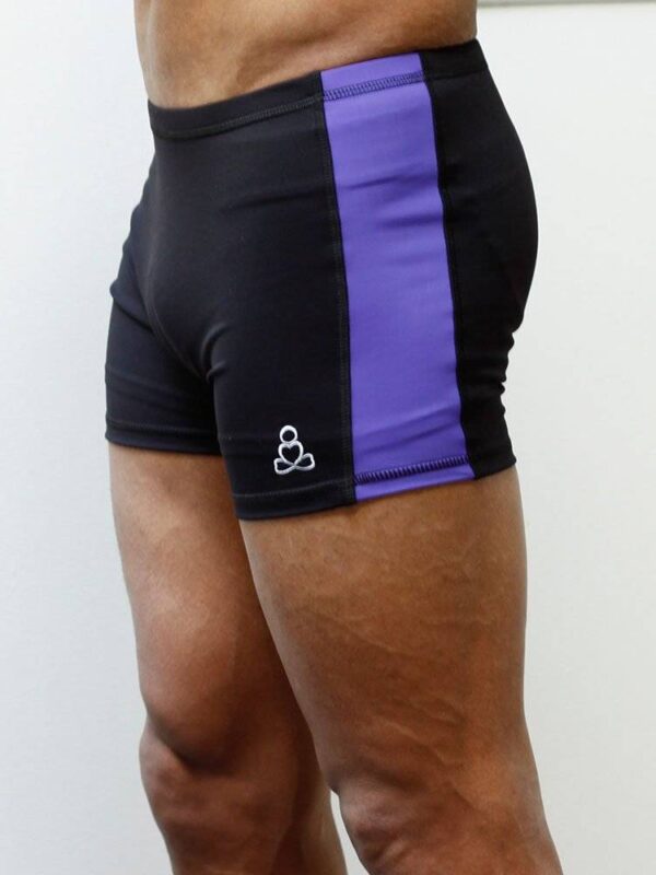 Mens-yoga-shorts-side-stripe-purple-sweat-n-stretch