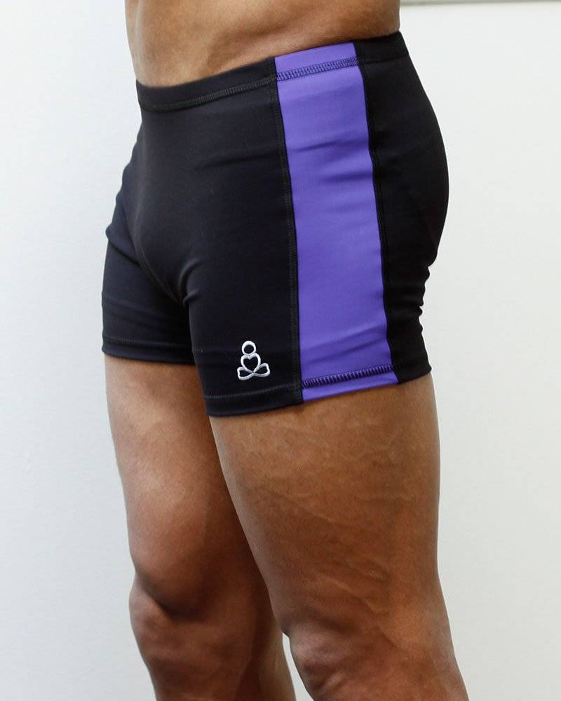 Mens-yoga-shorts-side-stripe-purple-sweat-n-stretch