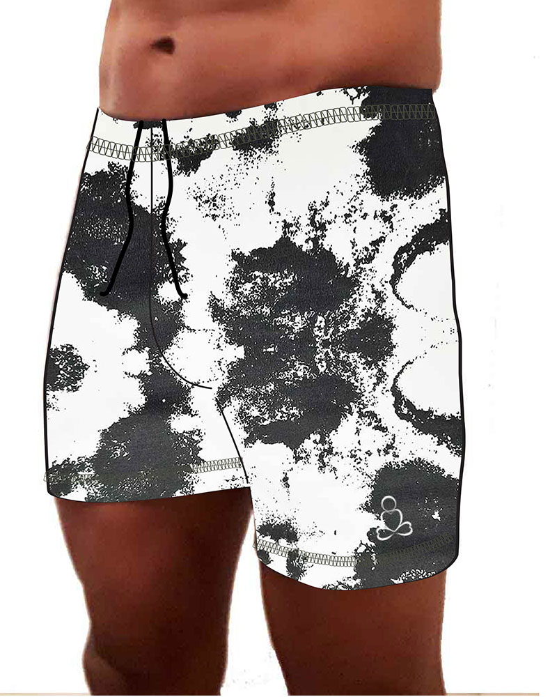 Mens-Tadasana-yoga-shorts-Black-White-Tie-dye