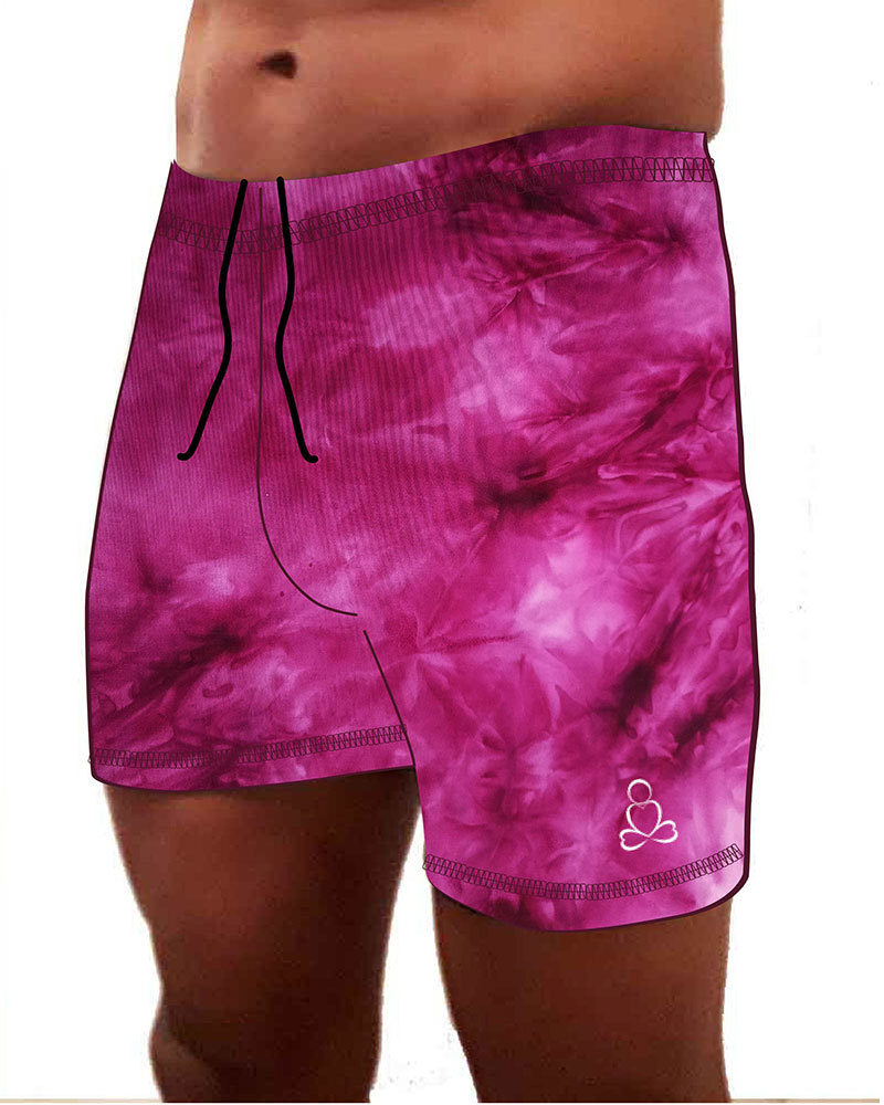 Mens-Tadasana-yoga-shorts-Magenta-Tie-dye