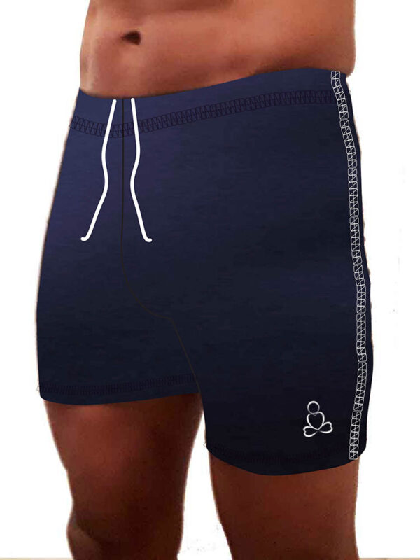 Tadasana-mens-yoga-shorts-Navy-White-stitchings-sides
